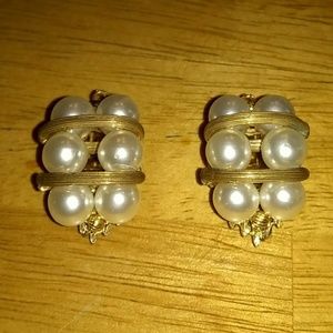 Hobe Earrings Faux Pearl Gold Tone Comfort Clip